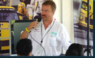 Bob Colesworthy presenting at the ALMS/IRL races at Mid Ohio on July 19, 2008